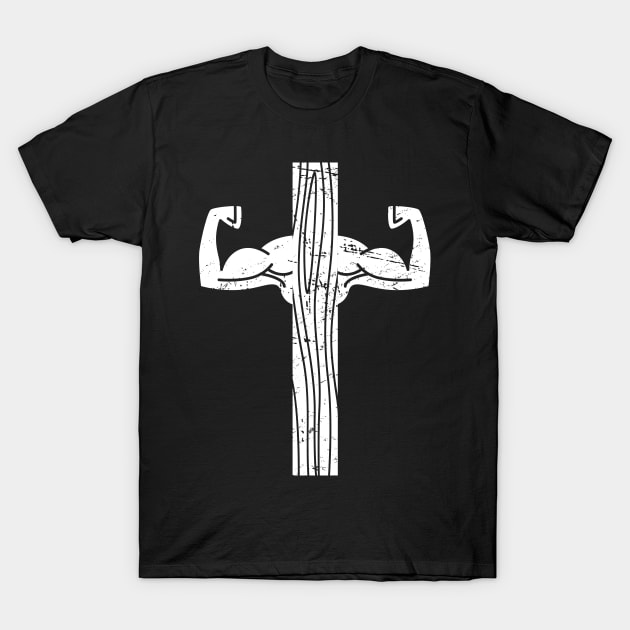 Christian Buff Workout Cross T-Shirt by MeatMan